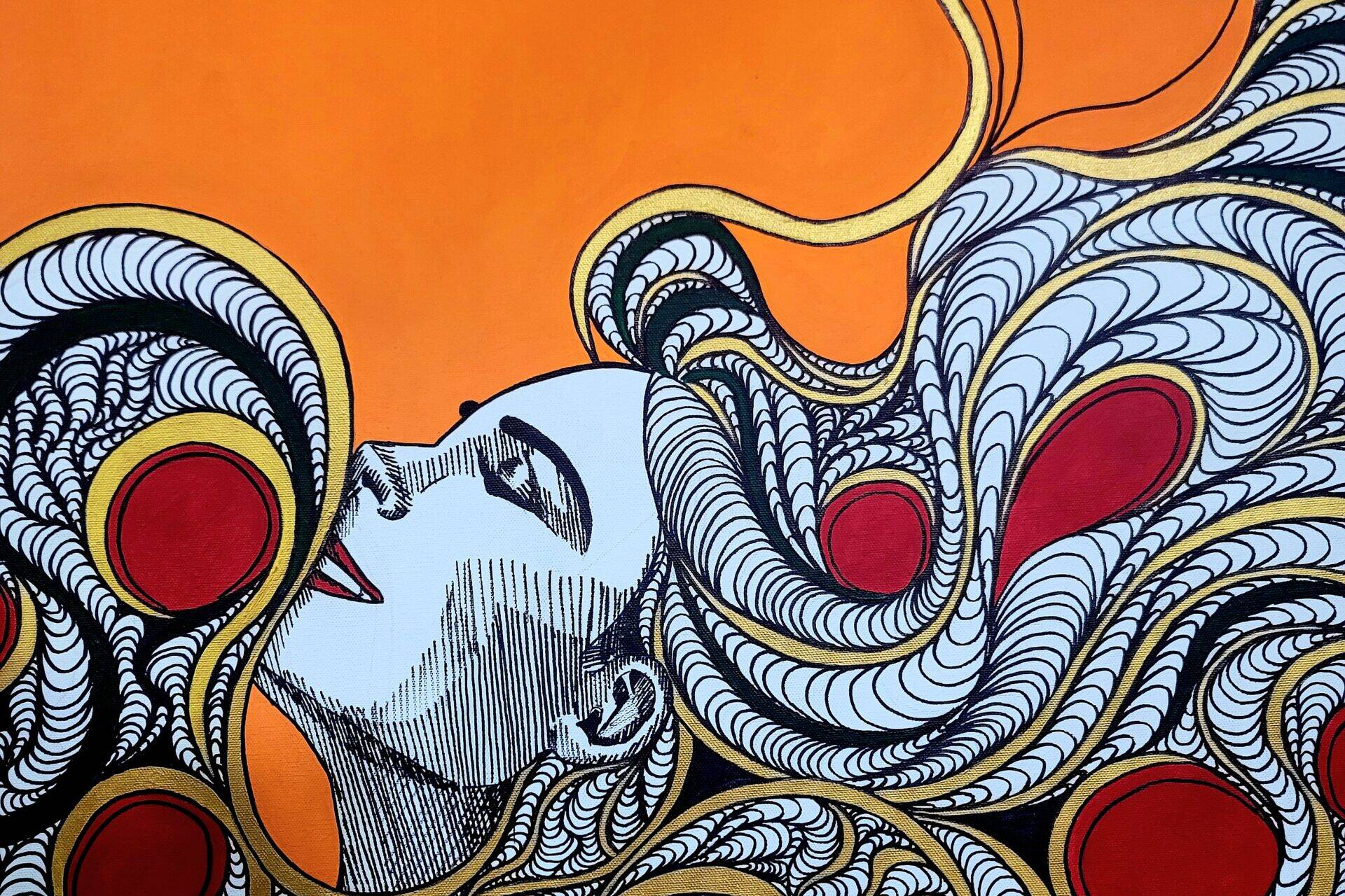 Abstract mixed with tribal lines painting