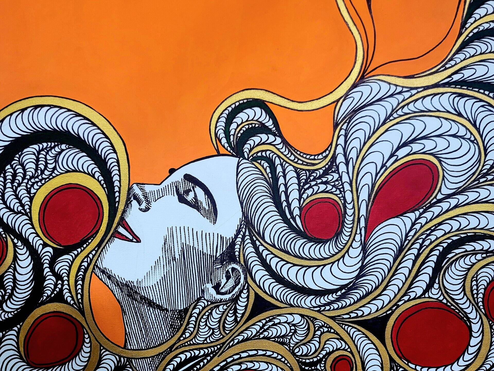 Abstract mixed with tribal lines painting