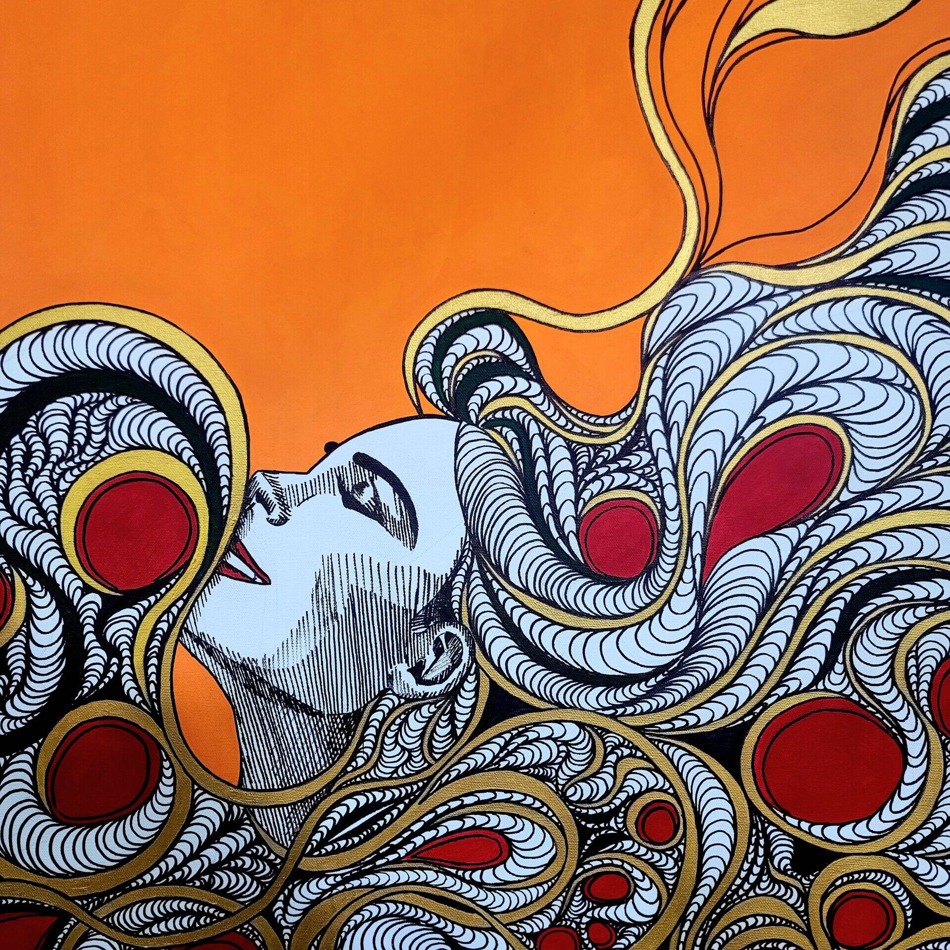 Abstract mixed with tribal lines painting