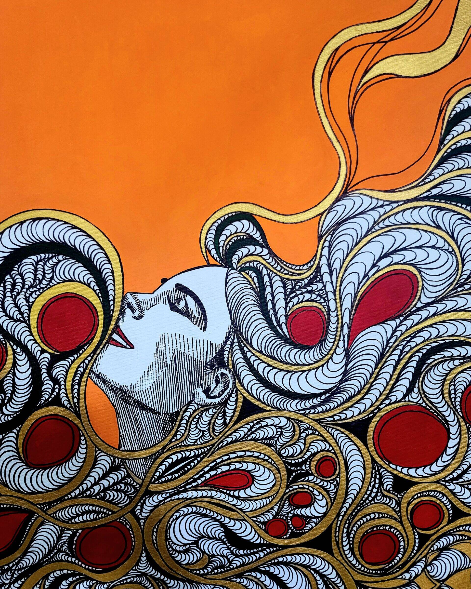 Abstract mixed with tribal lines painting