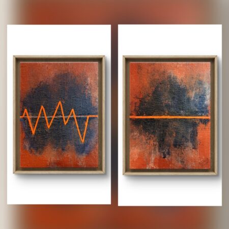 Fréquence cardiaque - Stop - diptych abstract painting , red contemporary artwork, heartbeat inspired
