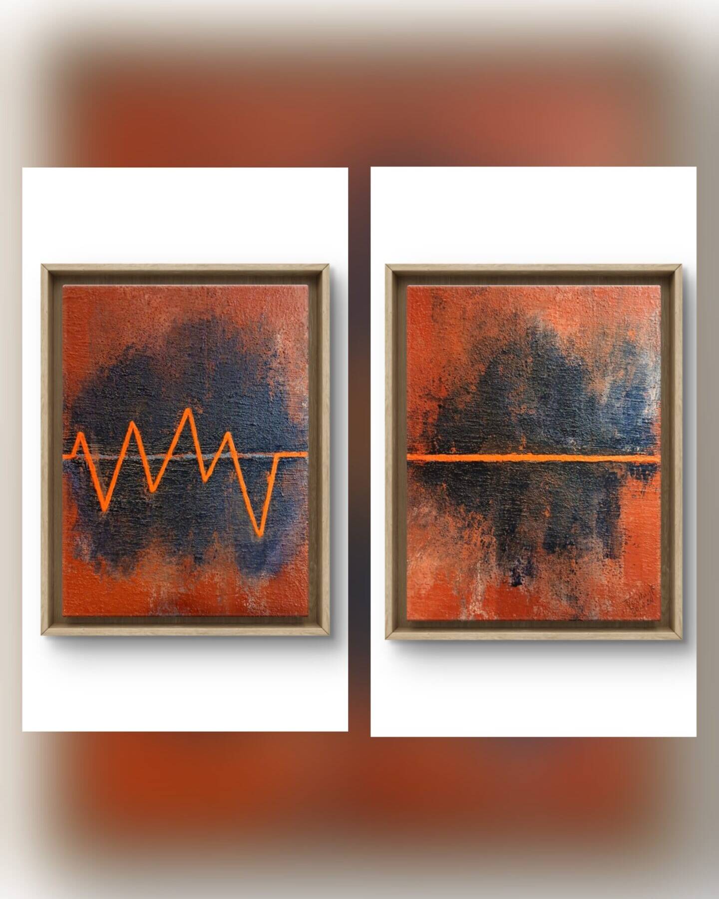Fréquence cardiaque - Stop - diptych abstract painting , red contemporary artwork, heartbeat inspired