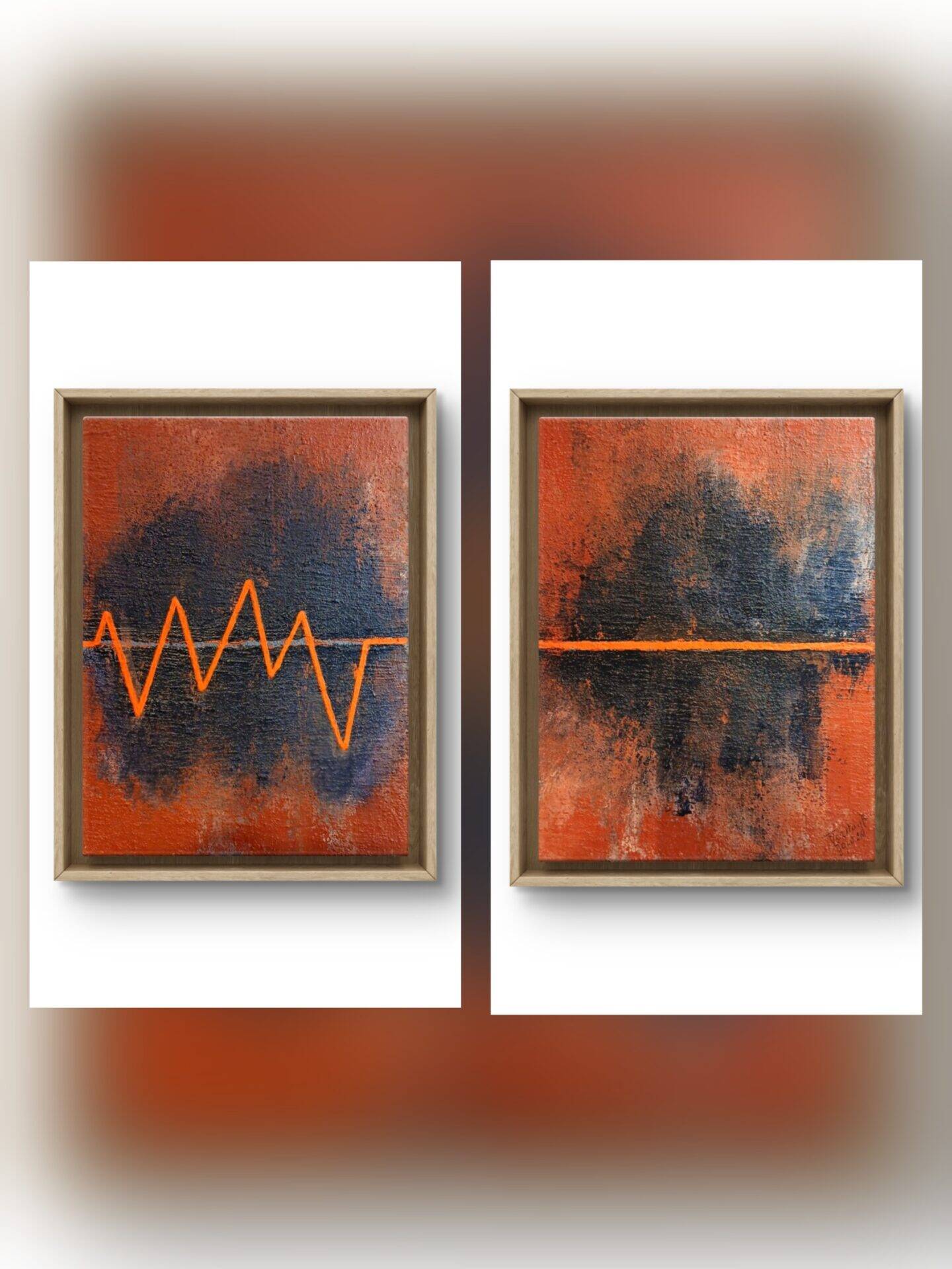 Fréquence cardiaque - Stop - diptych abstract painting , red contemporary artwork, heartbeat inspired