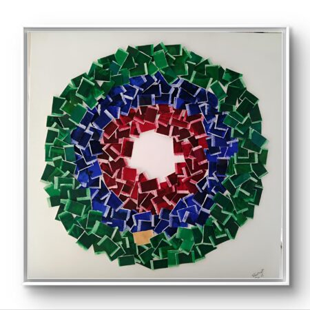 Invitation au voyage - collage made of cardboard boxes in circular composition by Brigitte Verstuyft