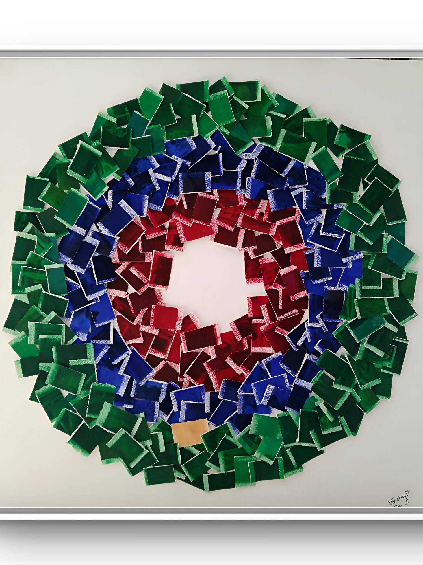 Invitation au voyage - collage made of cardboard boxes in circular composition by Brigitte Verstuyft