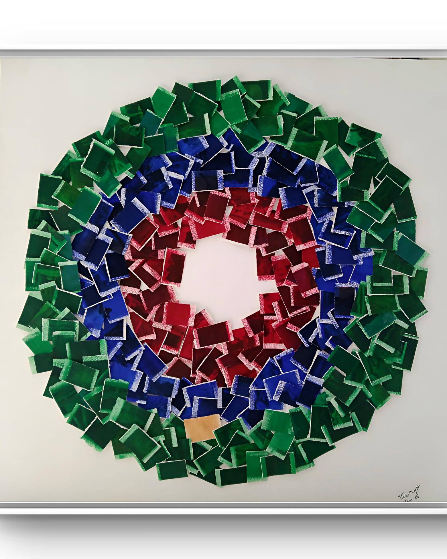 Invitation au voyage - collage made of cardboard boxes in circular composition by Brigitte Verstuyft