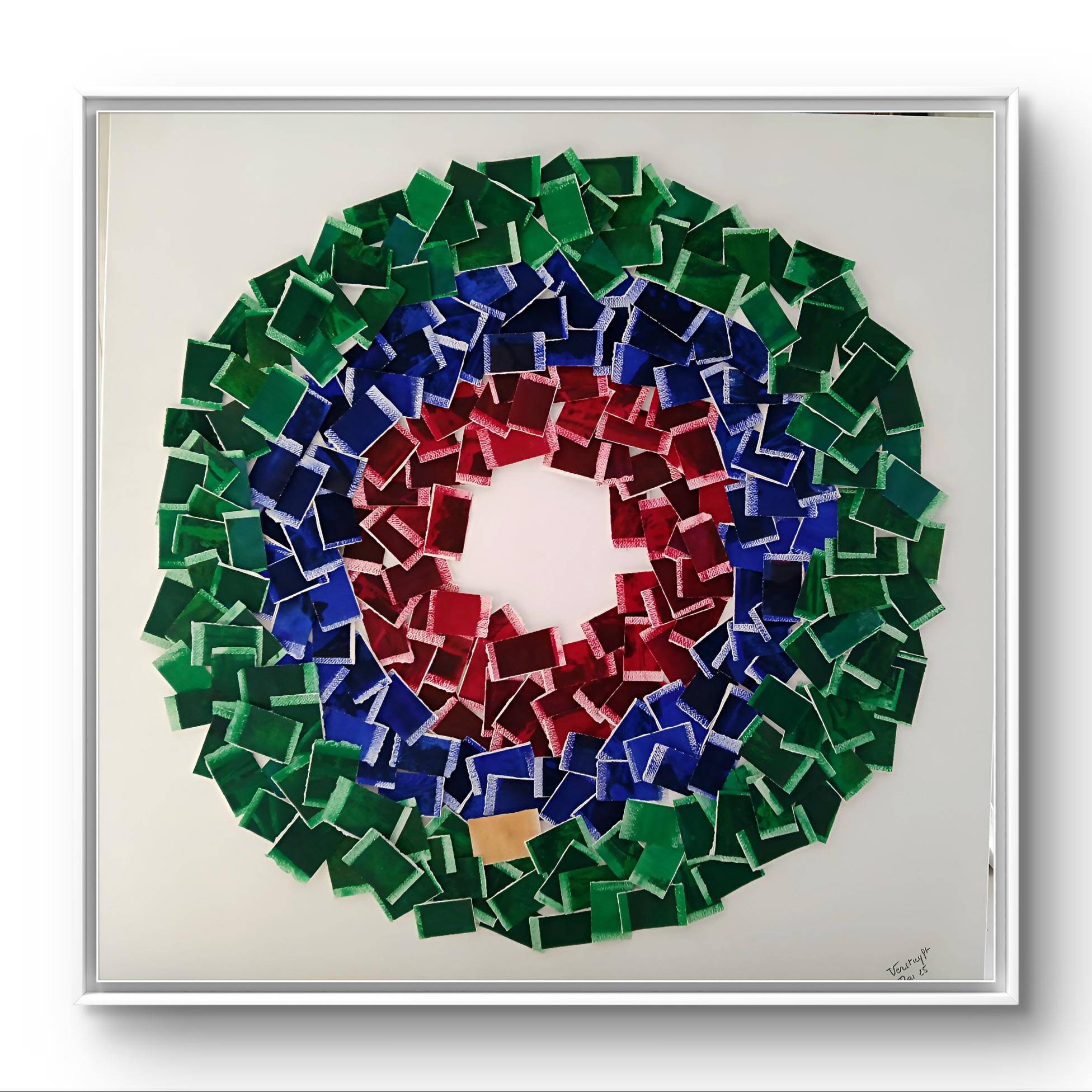 Invitation au voyage - collage made of cardboard boxes in circular composition by Brigitte Verstuyft